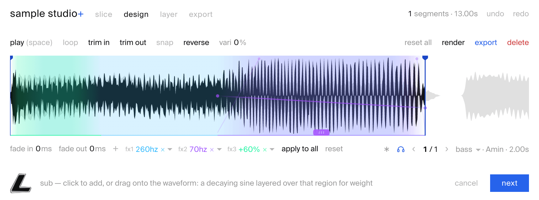 sample studio+ design tab