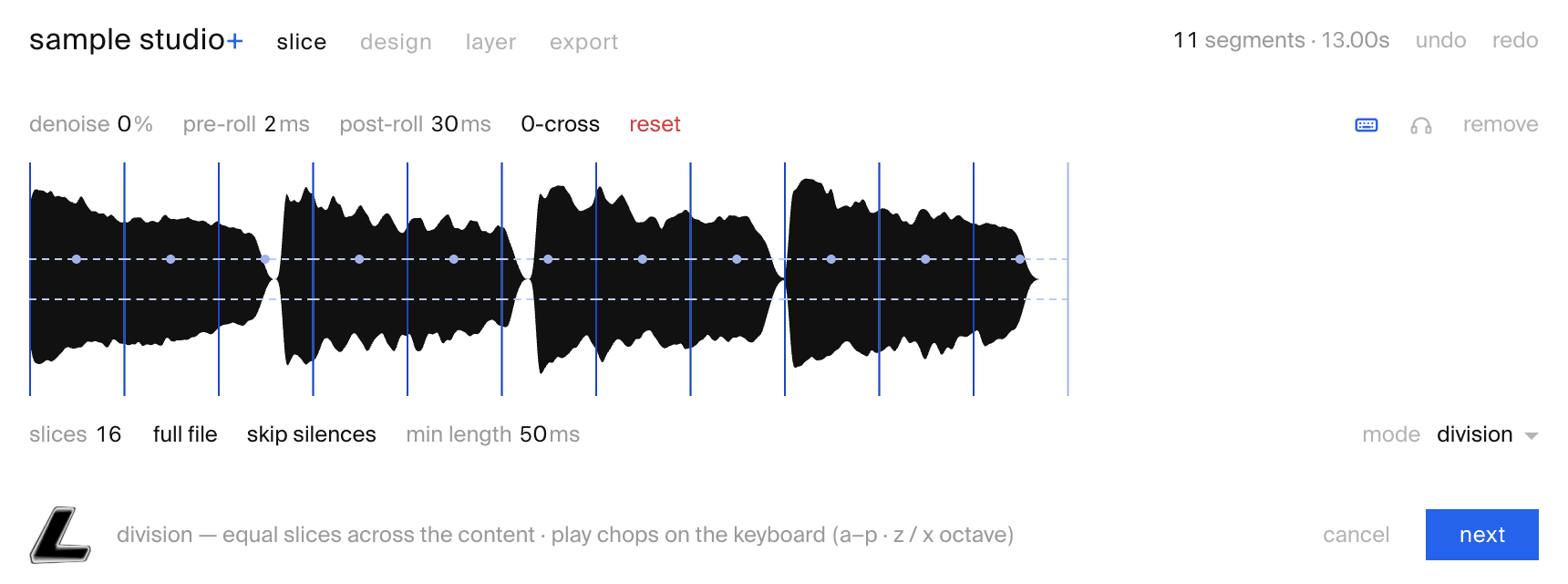 sample studio+ slice tab