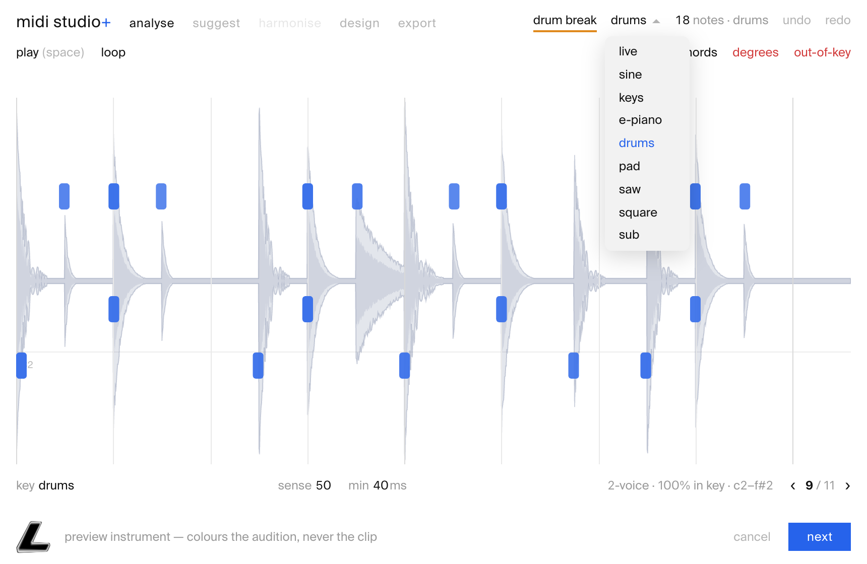 audition voice dropdown
